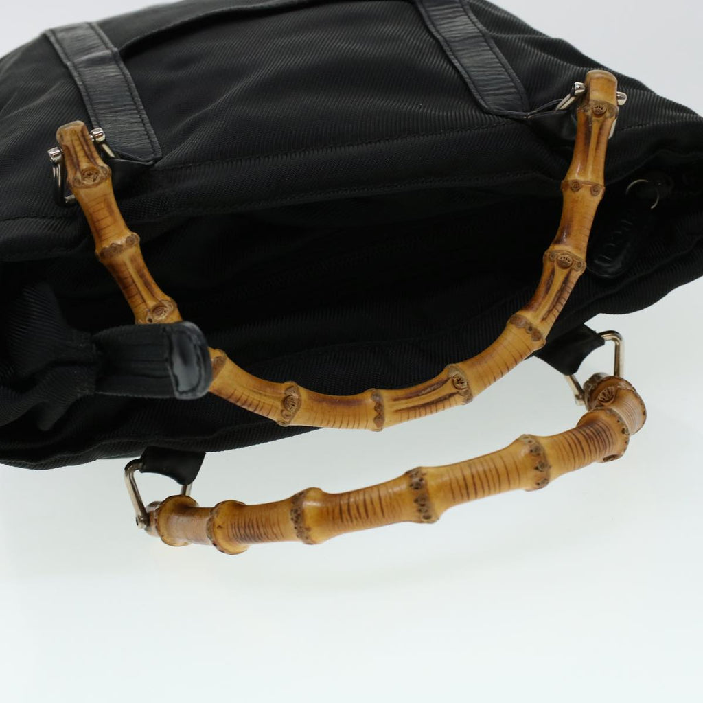 GUCCI Bamboo Hand Bag Nylon Black bs5044