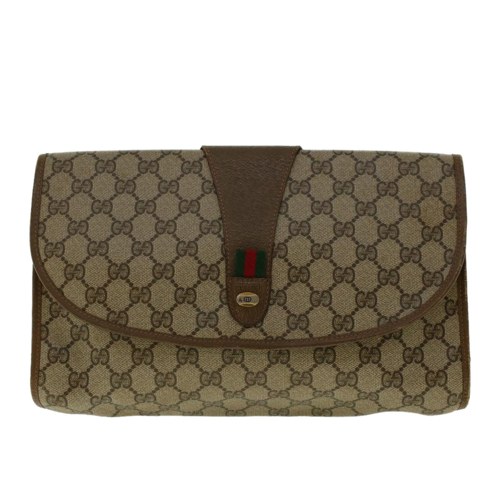 GUCCI GG Canvas Web Sherry Line Clutch Bag Beige Red Green 8901031 bs5120