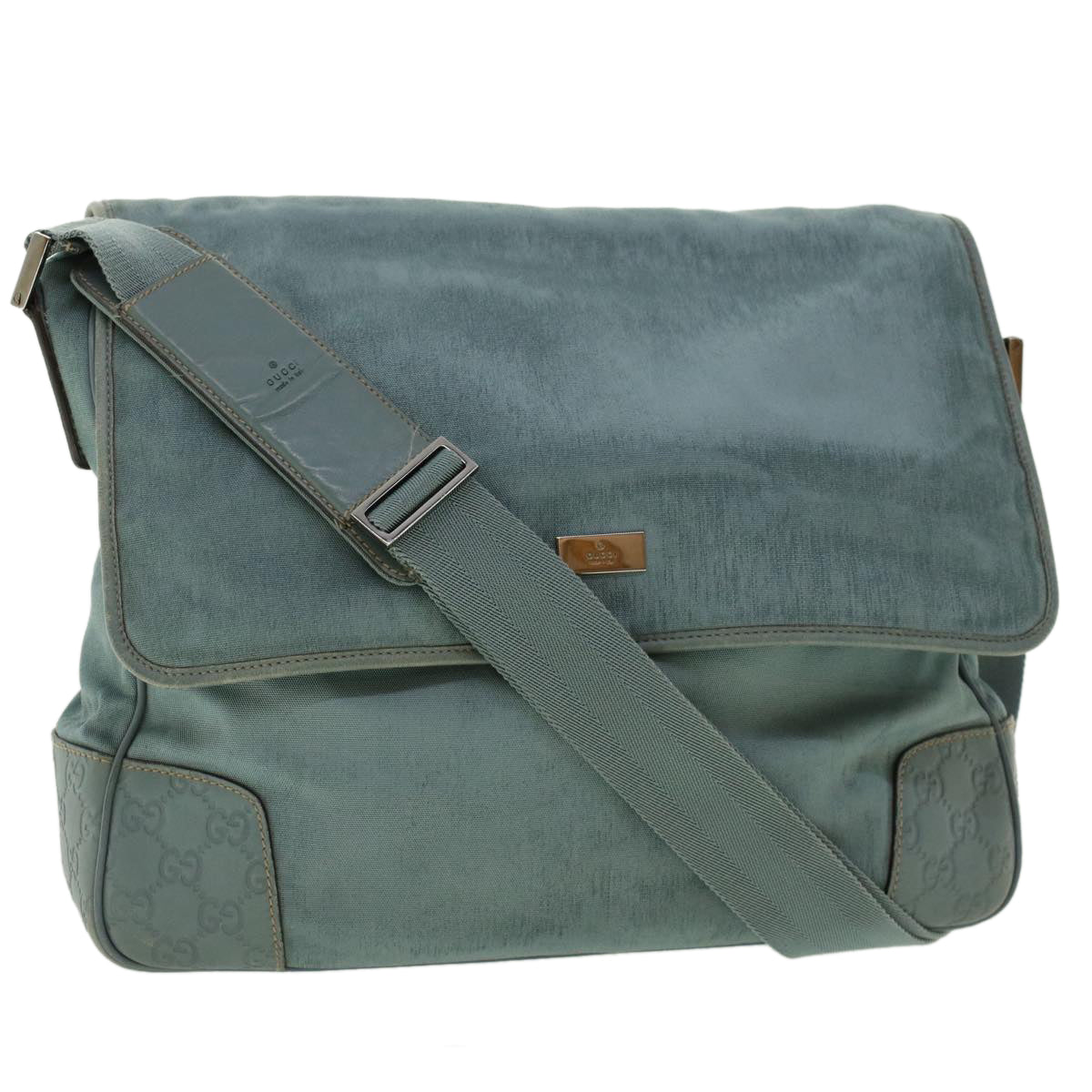 GUCCI GG Canvas Guccissima Shoulder Bag Light Blue 162419 bs5126