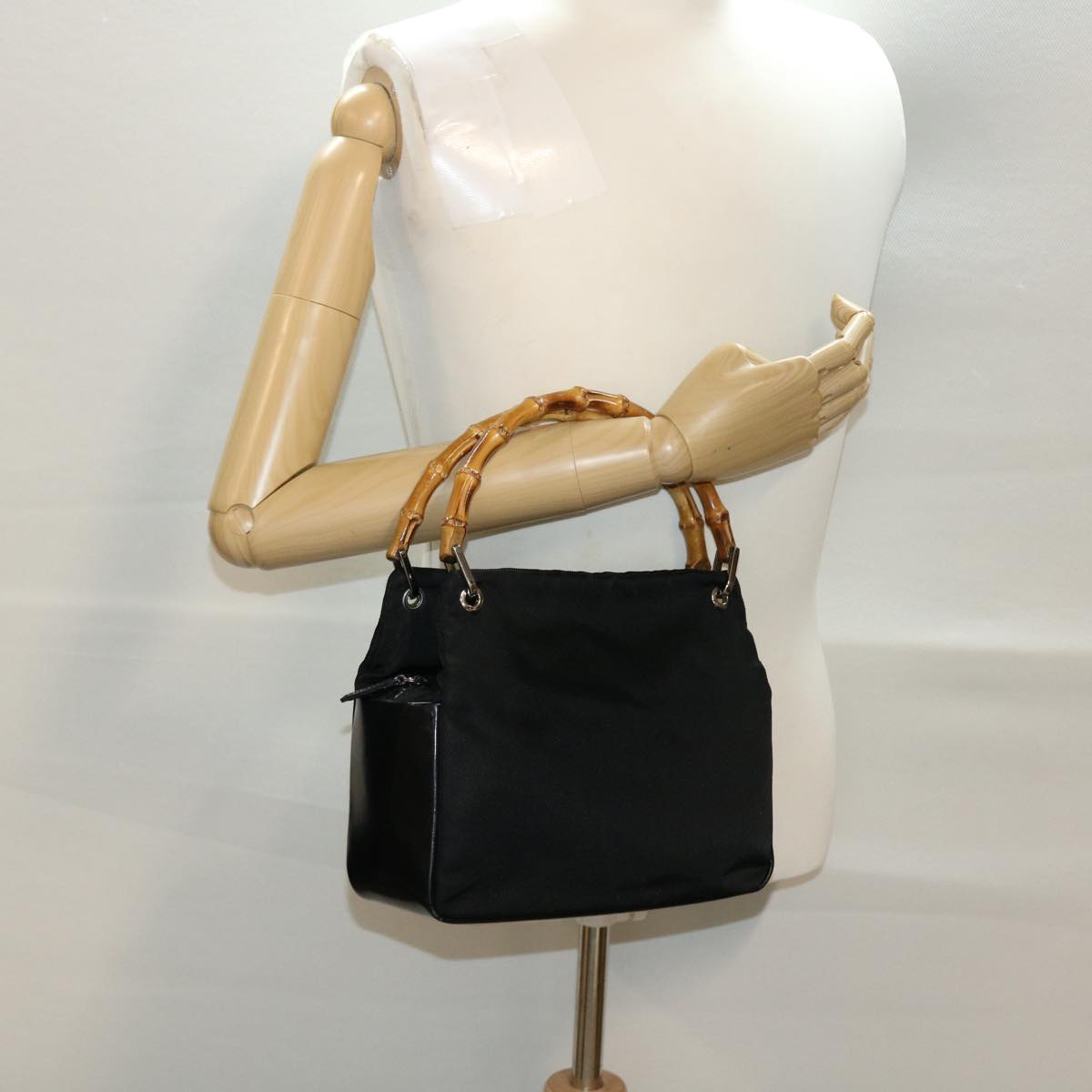 GUCCI Bamboo Hand Bag Nylon Black 000 1014 0575 bs5214