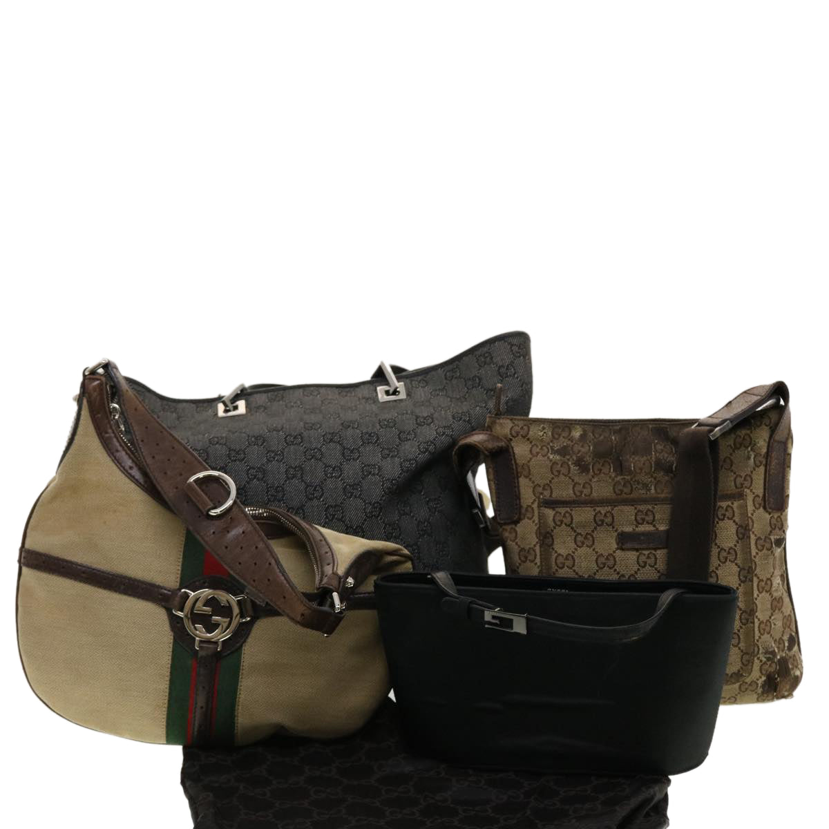 GUCCI GG Canvas Web Sherry Line Hand Bag Nylon 4Set Black Beige Red bs5254