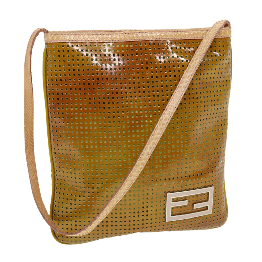 FENDI Shoulder Bag Patent leather Khaki 2813-26734-008 bs5265