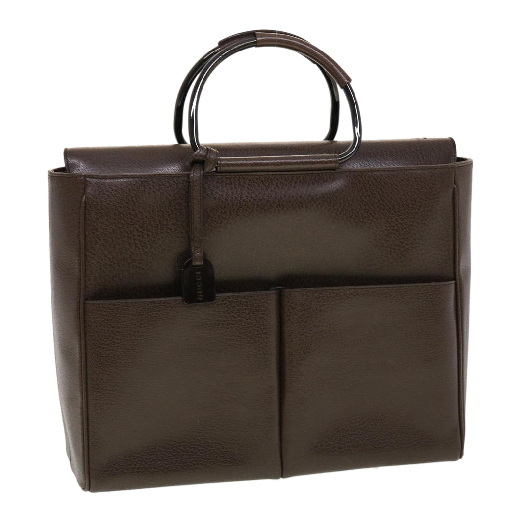 GUCCI Hand Bag Leather Brown 00237541313 bs5271