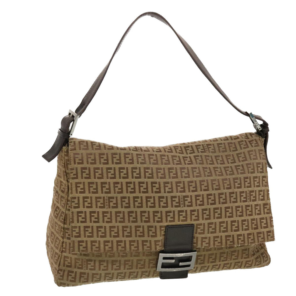 FENDI Zucchino Canvas Mamma Baguette Shoulder Bag Brown bs5280