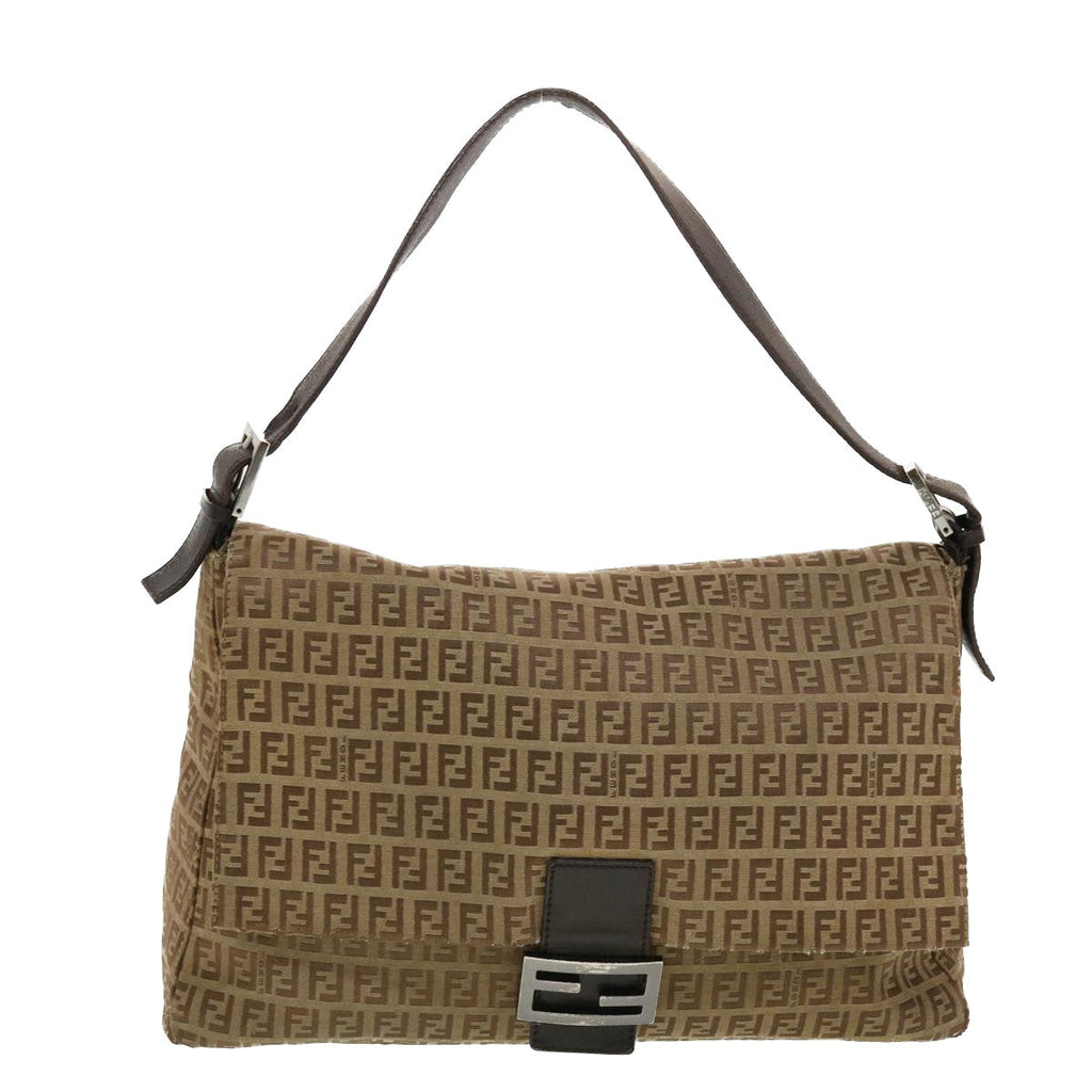 FENDI Zucchino Canvas Mamma Baguette Shoulder Bag Brown bs5280