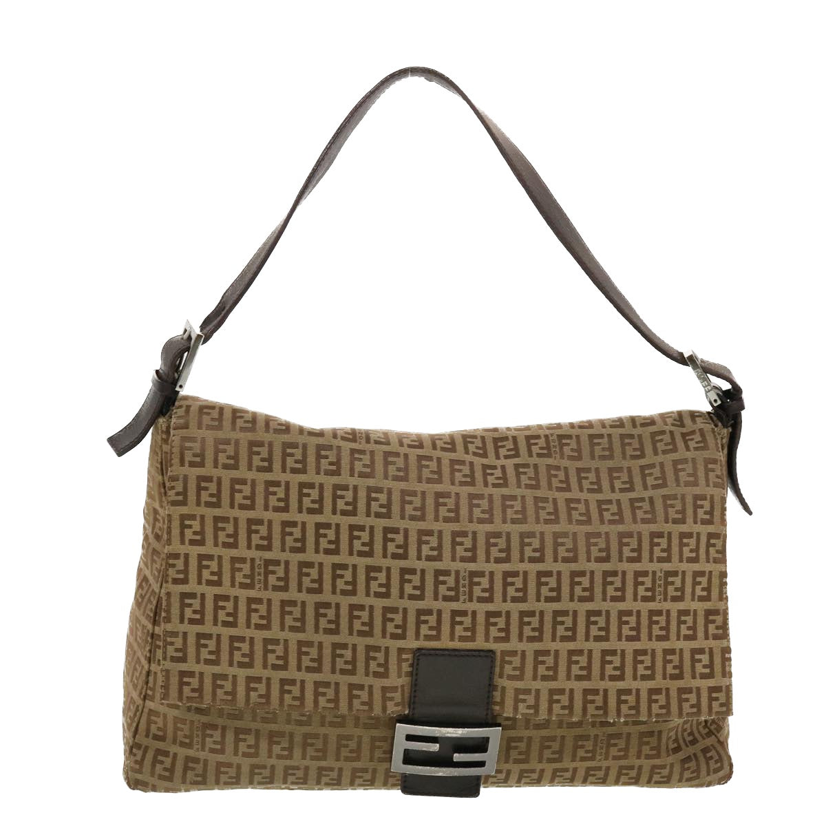 FENDI Zucchino Canvas Mamma Baguette Shoulder Bag Brown bs5280