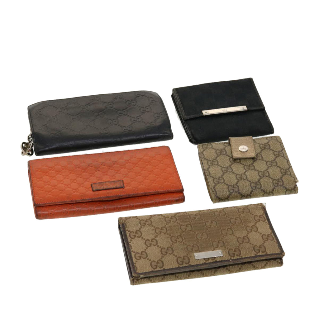 GUCCI GG Canvas Wallet Leather 5Set Black Orange beige bs5373