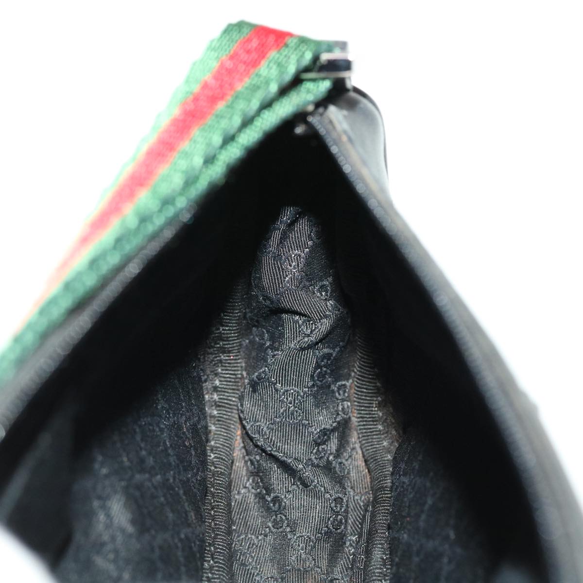 GUCCI Web Sherry Line Accessory Pouch Canvas Black Red Green bs5425