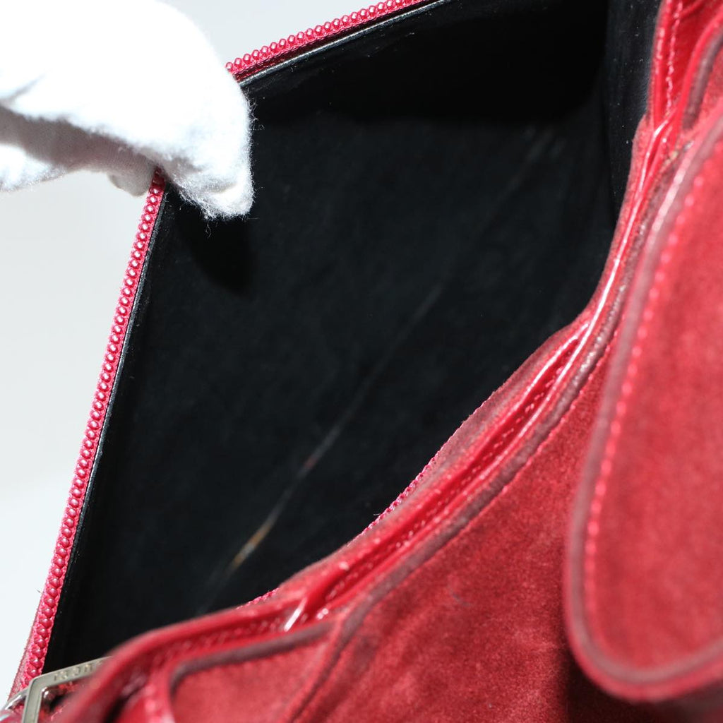 GUCCI GG Canvas Shoulder Bag Suede Red 00217050424 bs5510