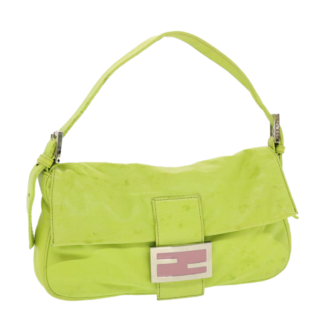 FENDI Mamma Baguette Shoulder Bag Leather Green 2318-26424-008 bs5603