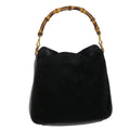 GUCCI Bamboo Shoulder Bag Suede Black Brown bs5760