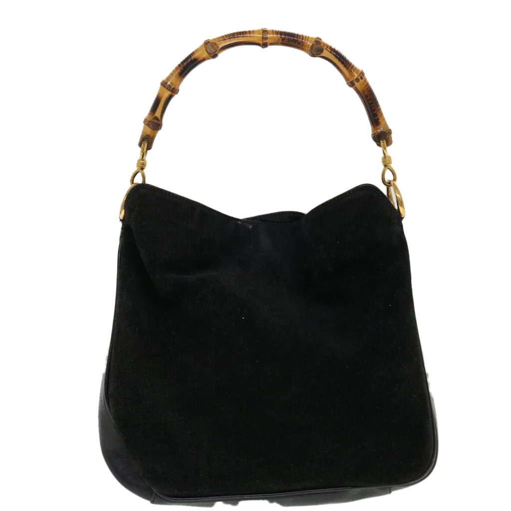 GUCCI Bamboo Shoulder Bag Suede Black Brown bs5760