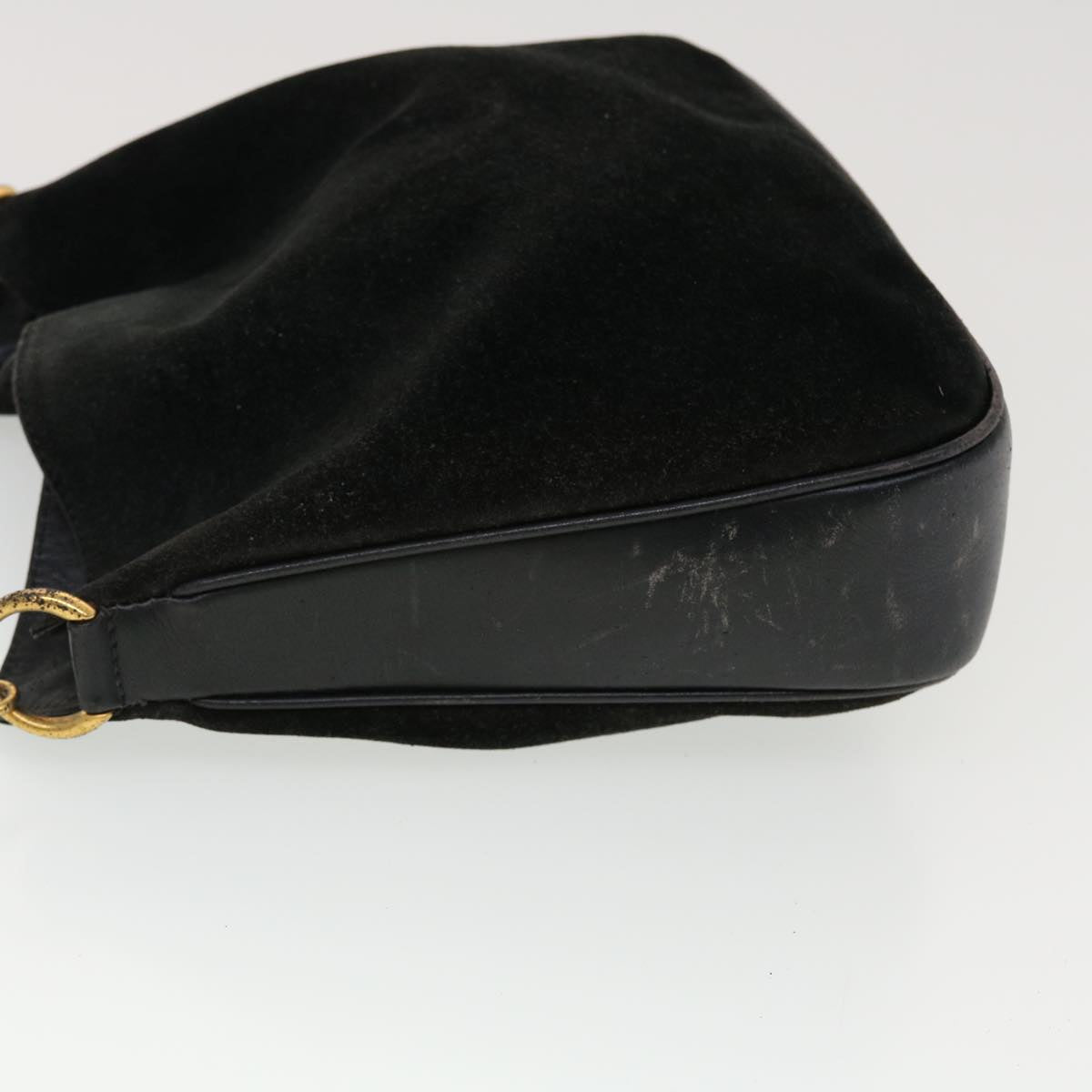GUCCI Bamboo Shoulder Bag Suede Black Brown bs5760