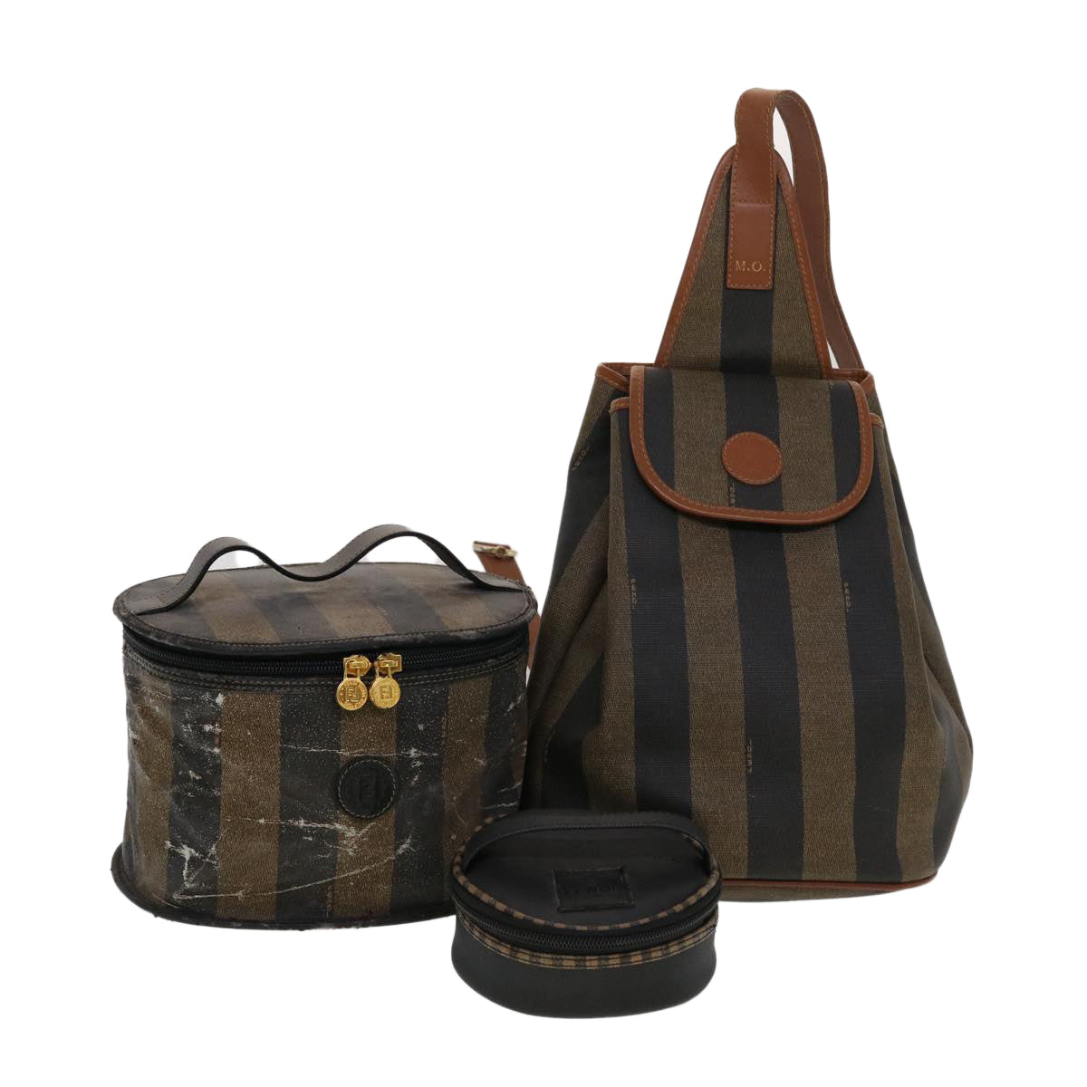 FENDI Pecan Canvas Pouch Shoulder Bag 3Set Black Brown bs5807