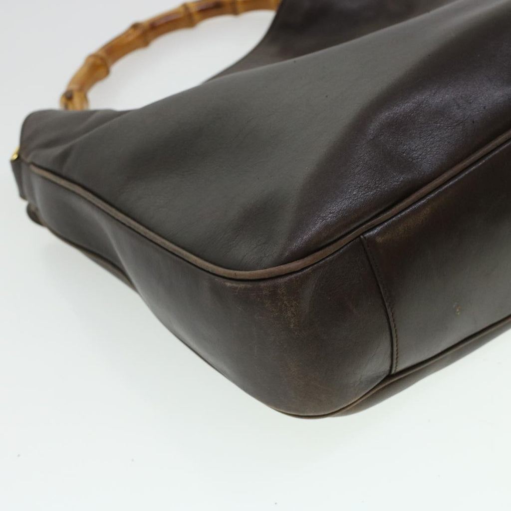 GUCCI Bamboo Hand Bag Leather 2way Brown 0011577 bs5919