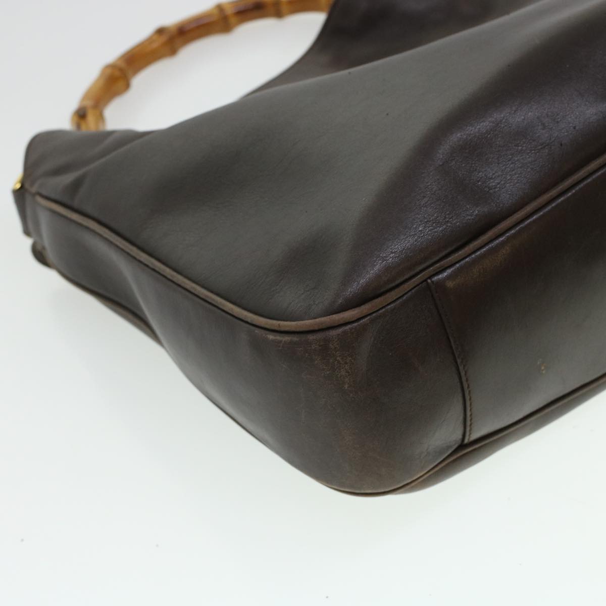 GUCCI Bamboo Hand Bag Leather 2way Brown 0011577 bs5919
