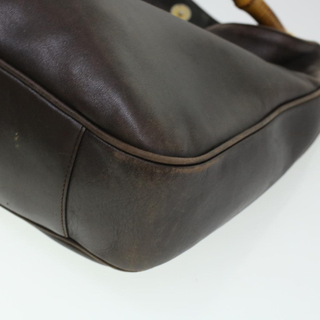GUCCI Bamboo Hand Bag Leather 2way Brown 0011577 bs5919