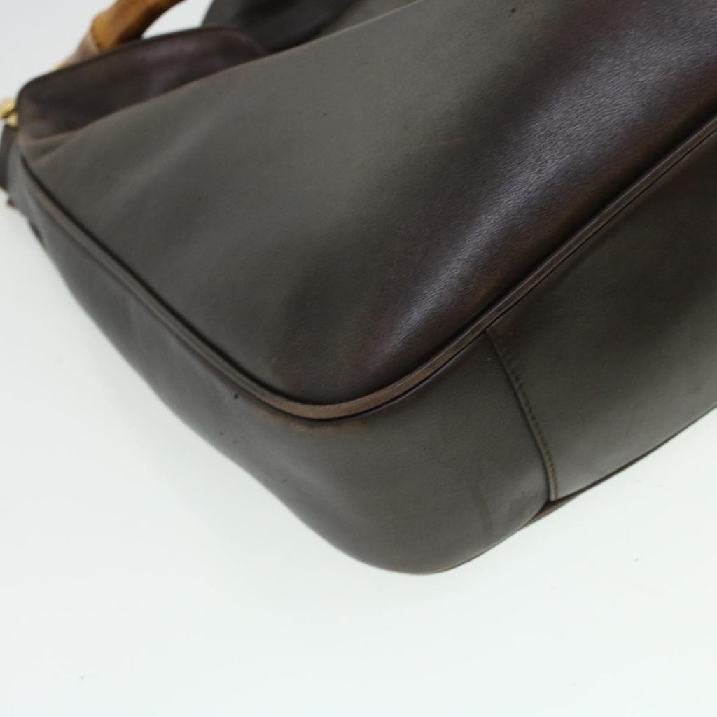 GUCCI Bamboo Hand Bag Leather 2way Brown 0011577 bs5919