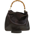 GUCCI Bamboo Hand Bag Leather 2way Brown 0011577 bs5919