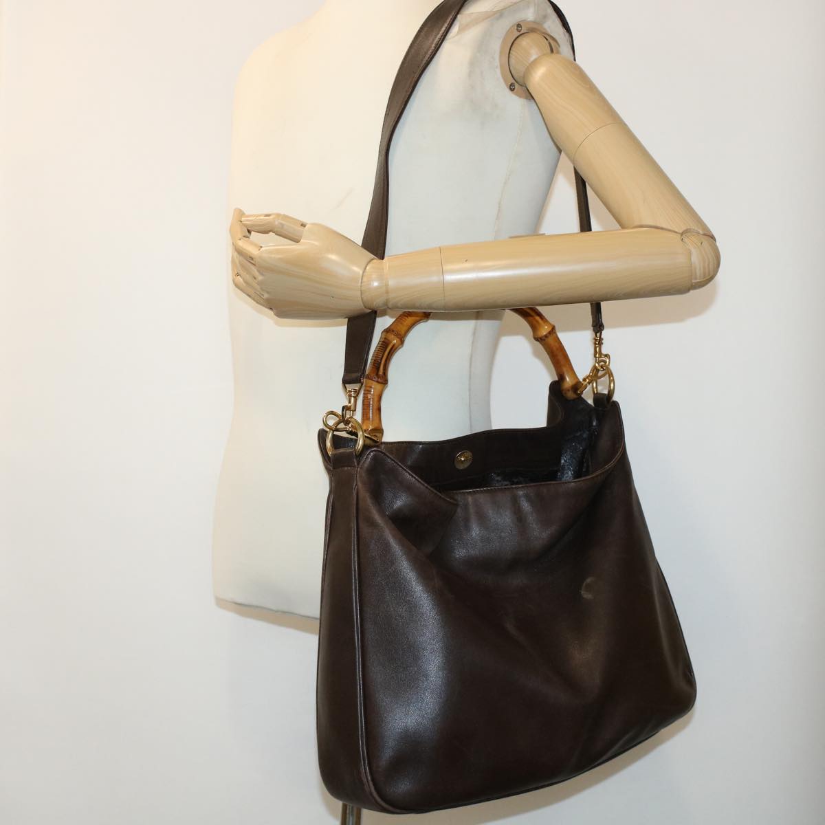 GUCCI Bamboo Hand Bag Leather 2way Brown 0011577 bs5919