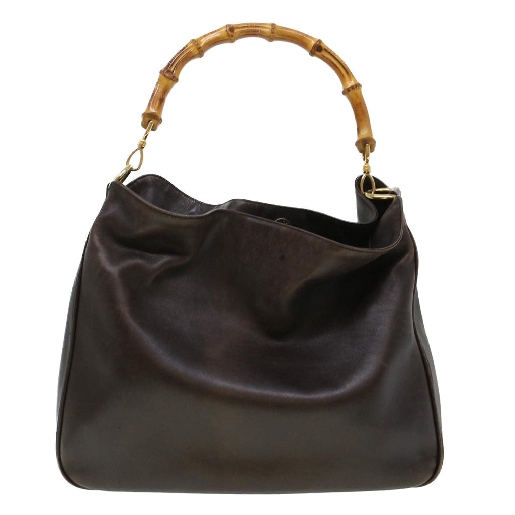 GUCCI Bamboo Hand Bag Leather 2way Brown 0011577 bs5919