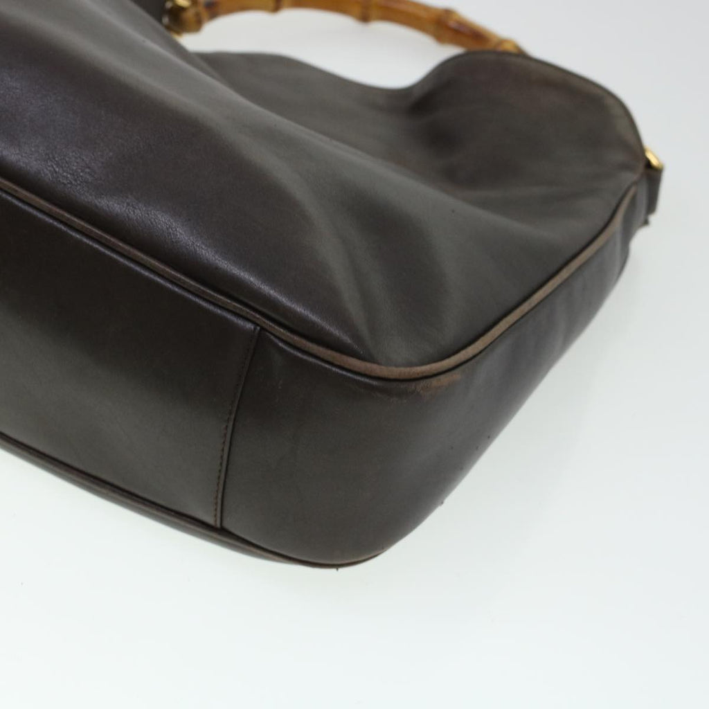 GUCCI Bamboo Hand Bag Leather 2way Brown 0011577 bs5919