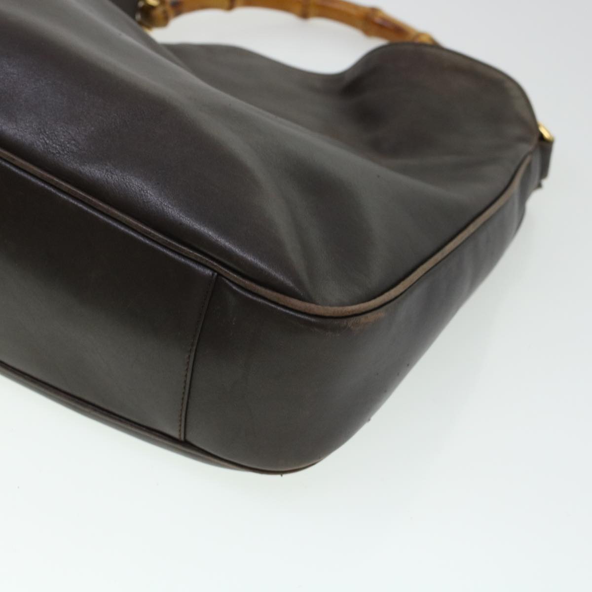 GUCCI Bamboo Hand Bag Leather 2way Brown 0011577 bs5919