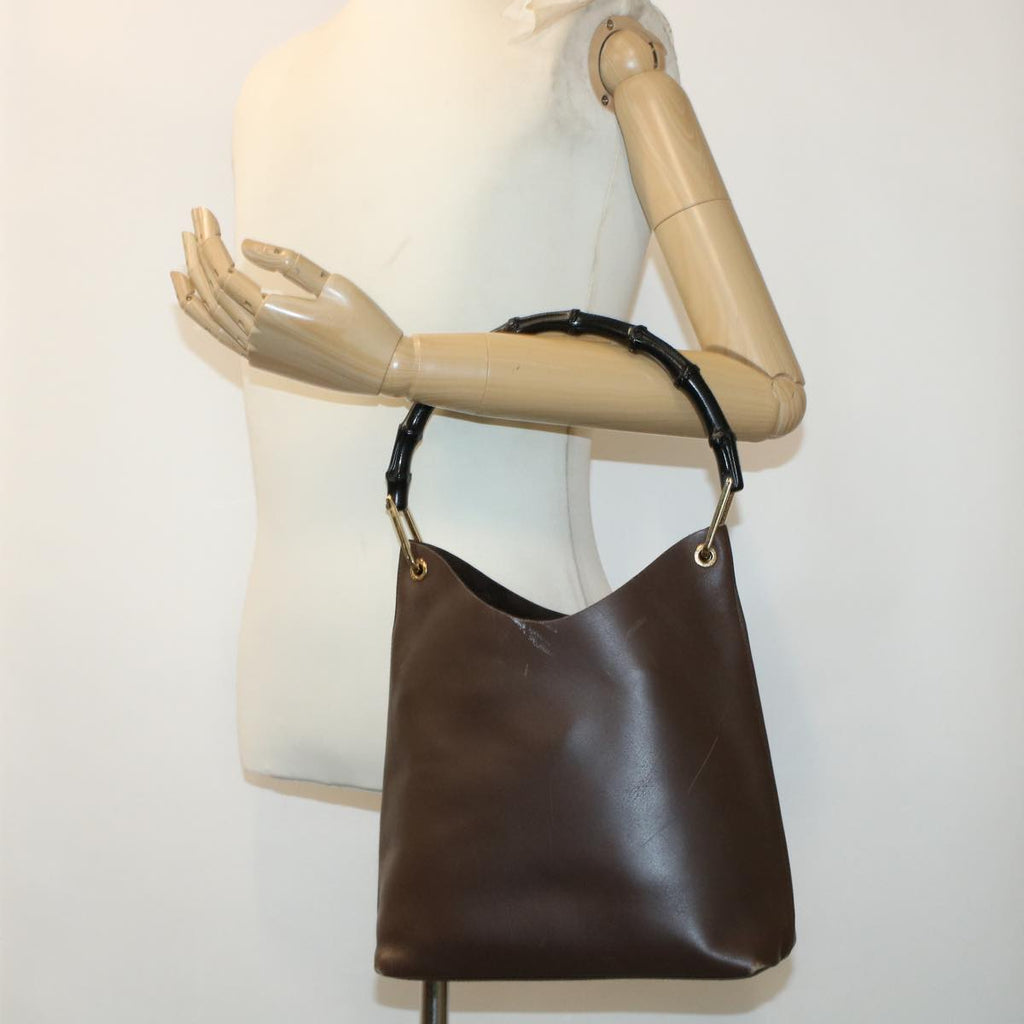 GUCCI Bamboo Shoulder Bag Leather Dark Brown bs5983