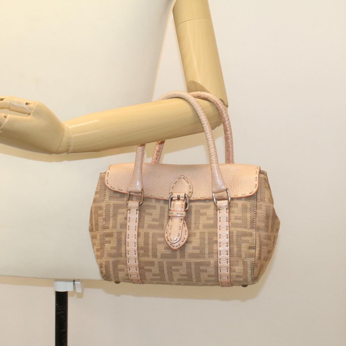 FENDI Zucca Canvas Linda Hand Bag Beige Pink bs6036