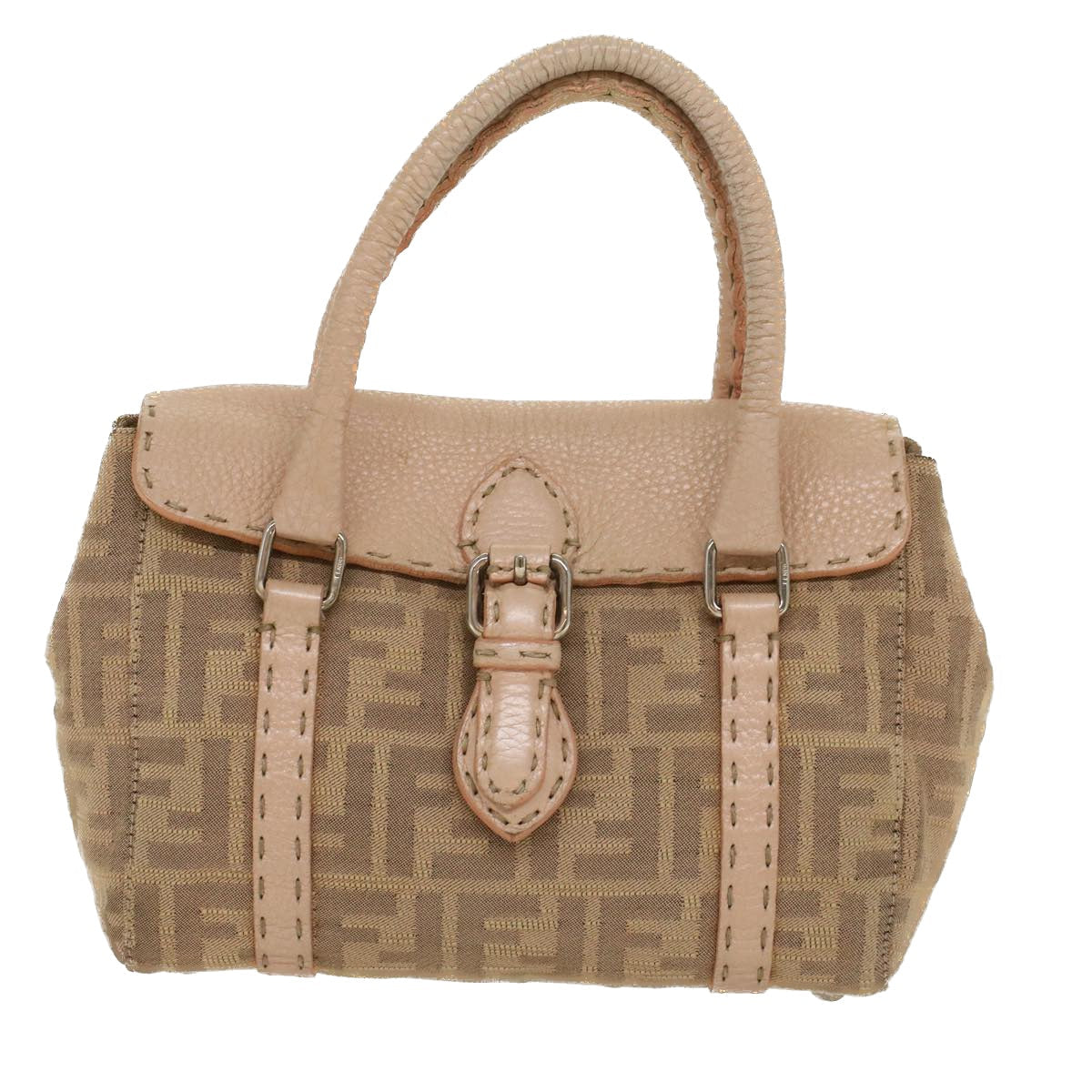 FENDI Zucca Canvas Linda Hand Bag Beige Pink bs6036