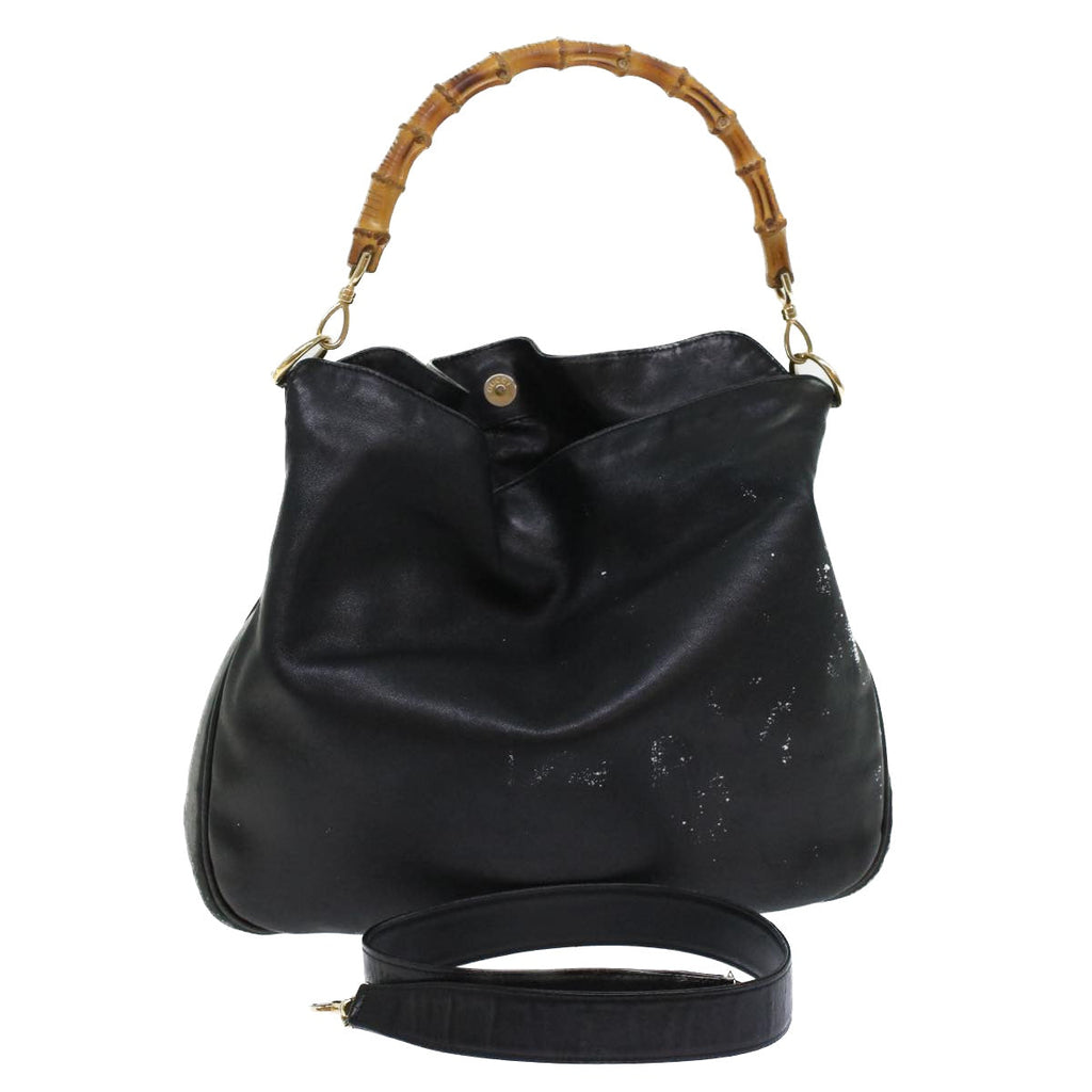 GUCCI Bamboo Hand Bag Leather 2way Black bs6247