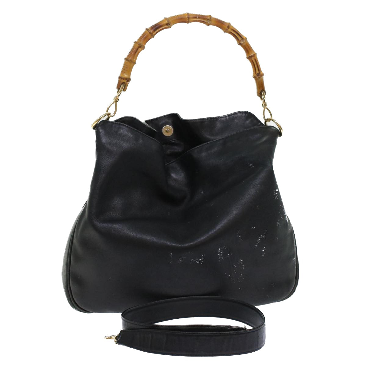 GUCCI Bamboo Hand Bag Leather 2way Black bs6247