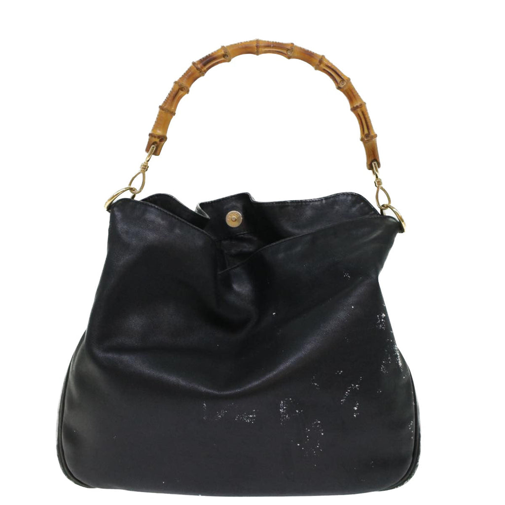GUCCI Bamboo Hand Bag Leather 2way Black bs6247