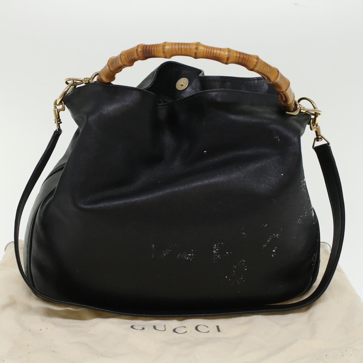 GUCCI Bamboo Hand Bag Leather 2way Black bs6247