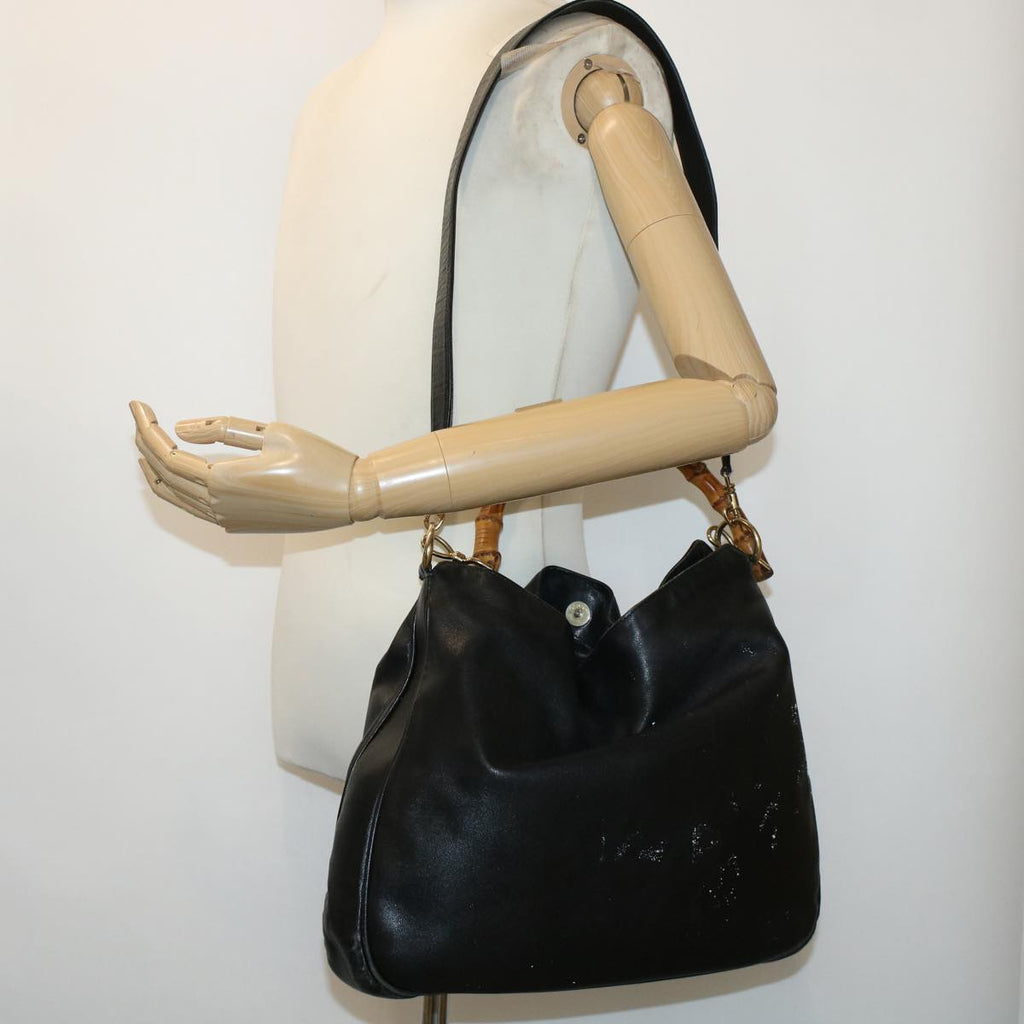 GUCCI Bamboo Hand Bag Leather 2way Black bs6247