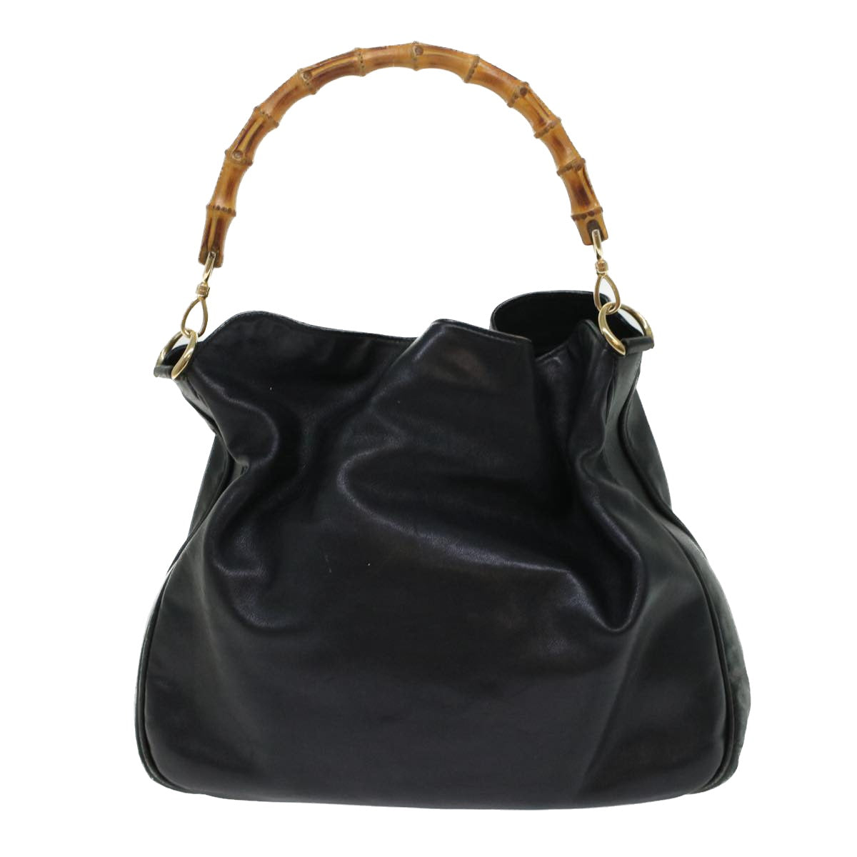 GUCCI Bamboo Hand Bag Leather 2way Black bs6247