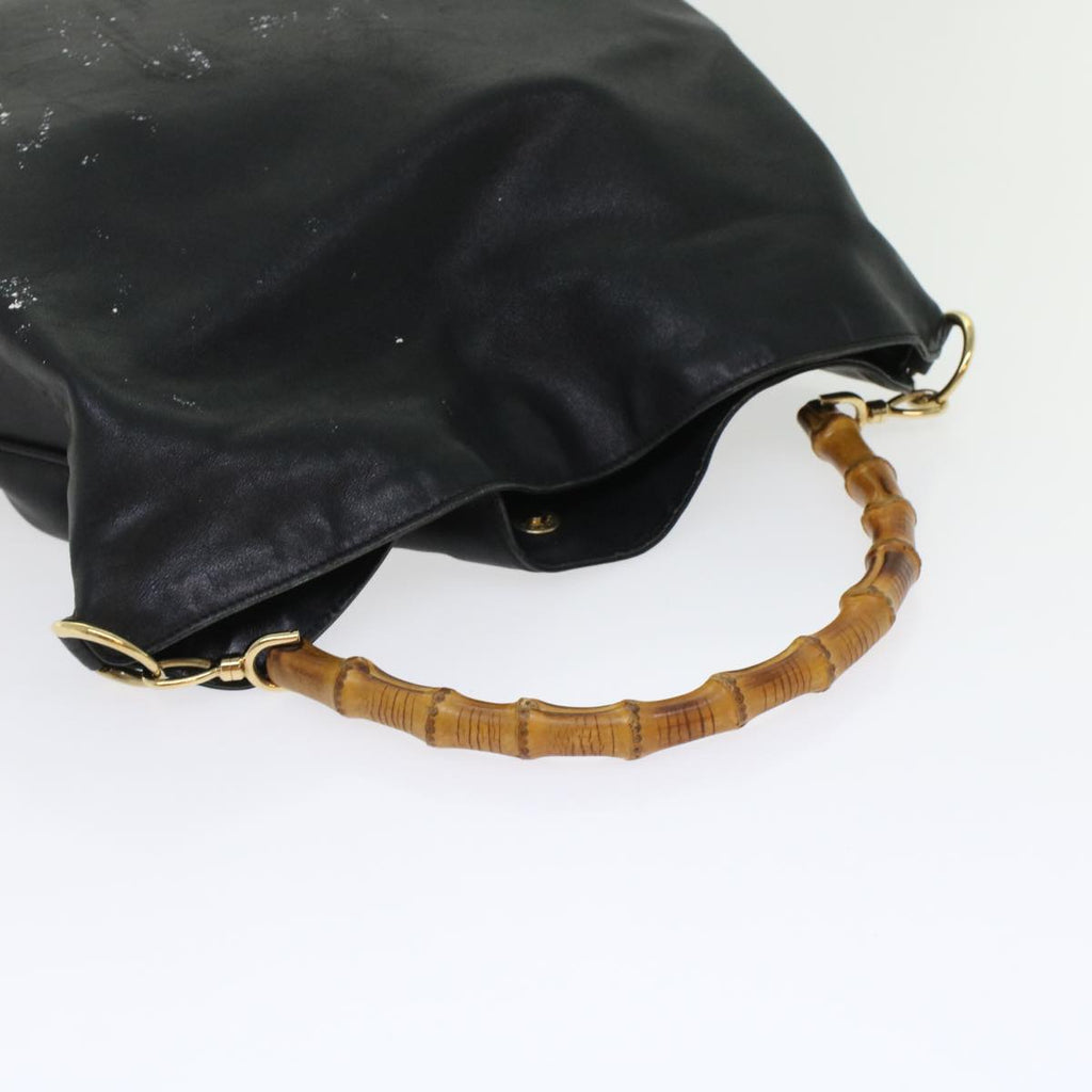 GUCCI Bamboo Hand Bag Leather 2way Black bs6247