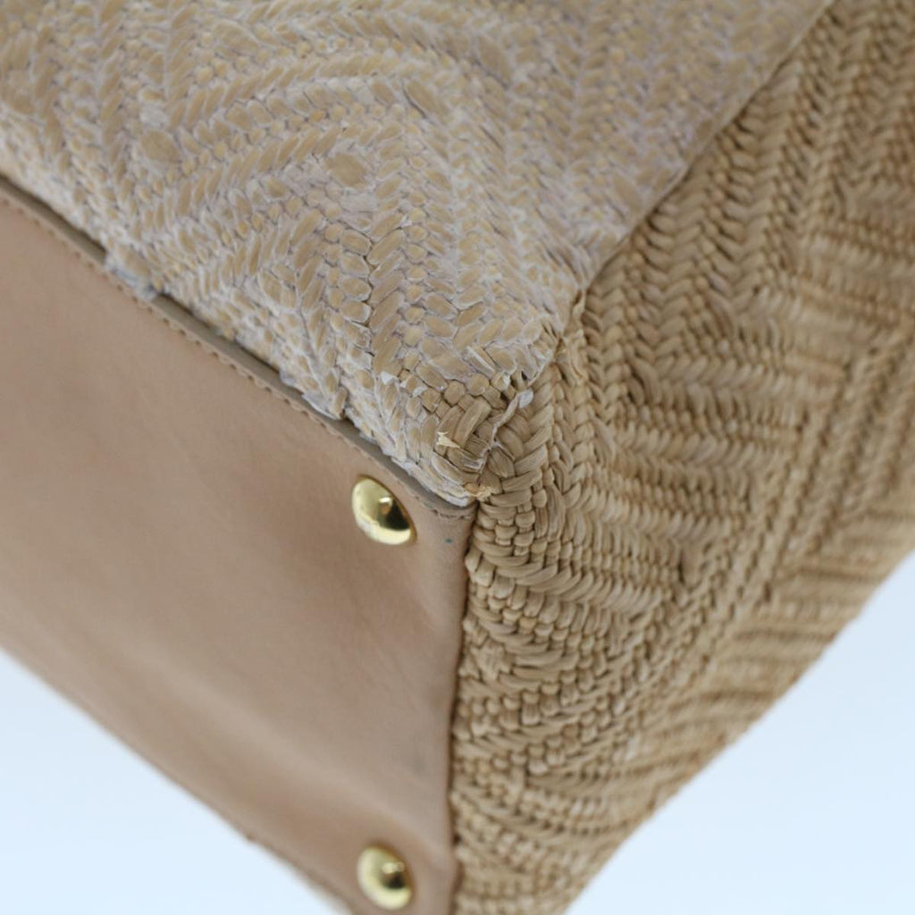 FENDI Two Joule Hand Bag Straw Beige bs6299