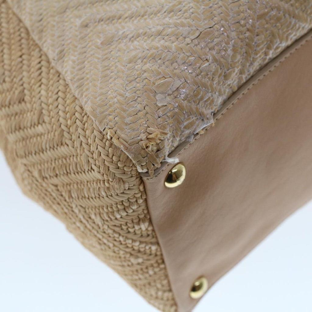 FENDI Two Joule Hand Bag Straw Beige bs6299
