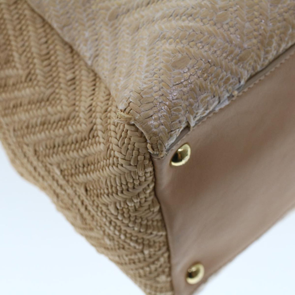 FENDI Two Joule Hand Bag Straw Beige bs6299