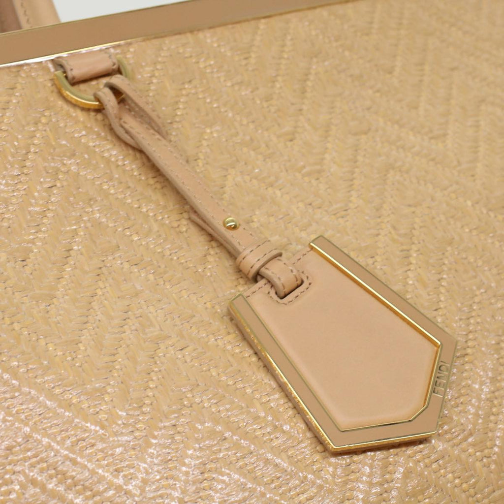 FENDI Two Joule Hand Bag Straw Beige bs6299