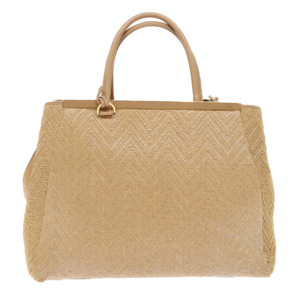 FENDI Two Joule Hand Bag Straw Beige bs6299