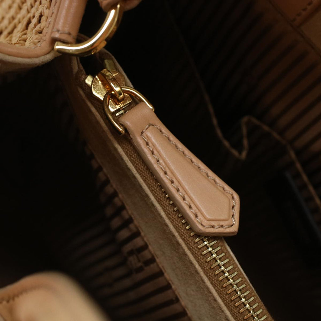 FENDI Two Joule Hand Bag Straw Beige bs6299