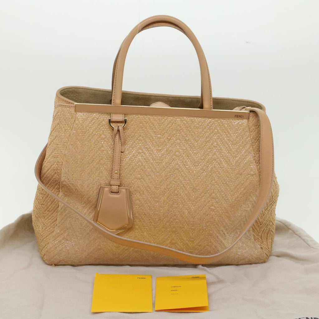 FENDI Two Joule Hand Bag Straw Beige bs6299