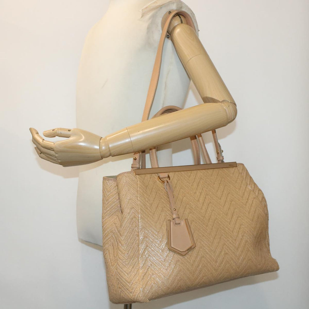 FENDI Two Joule Hand Bag Straw Beige bs6299