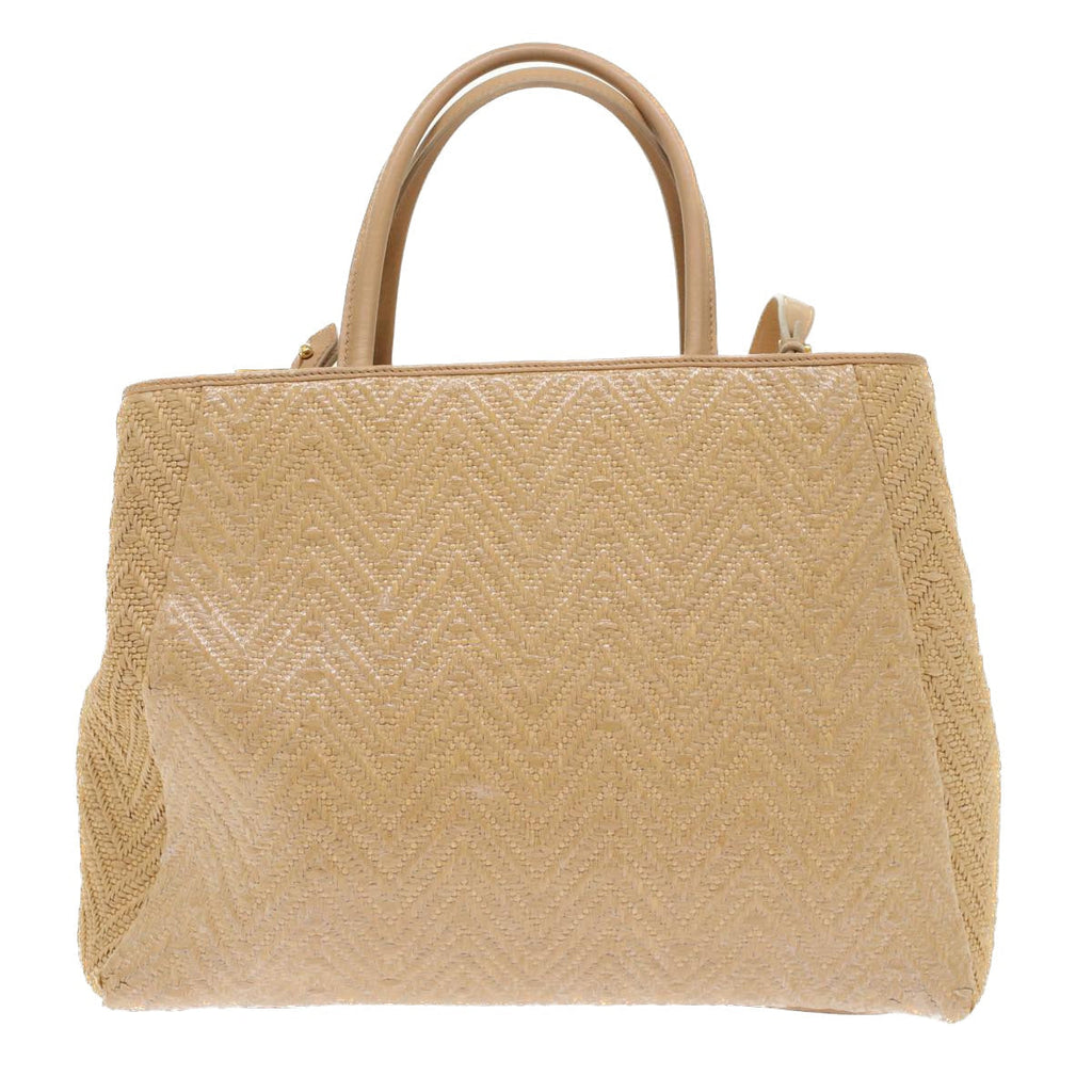 FENDI Two Joule Hand Bag Straw Beige bs6299