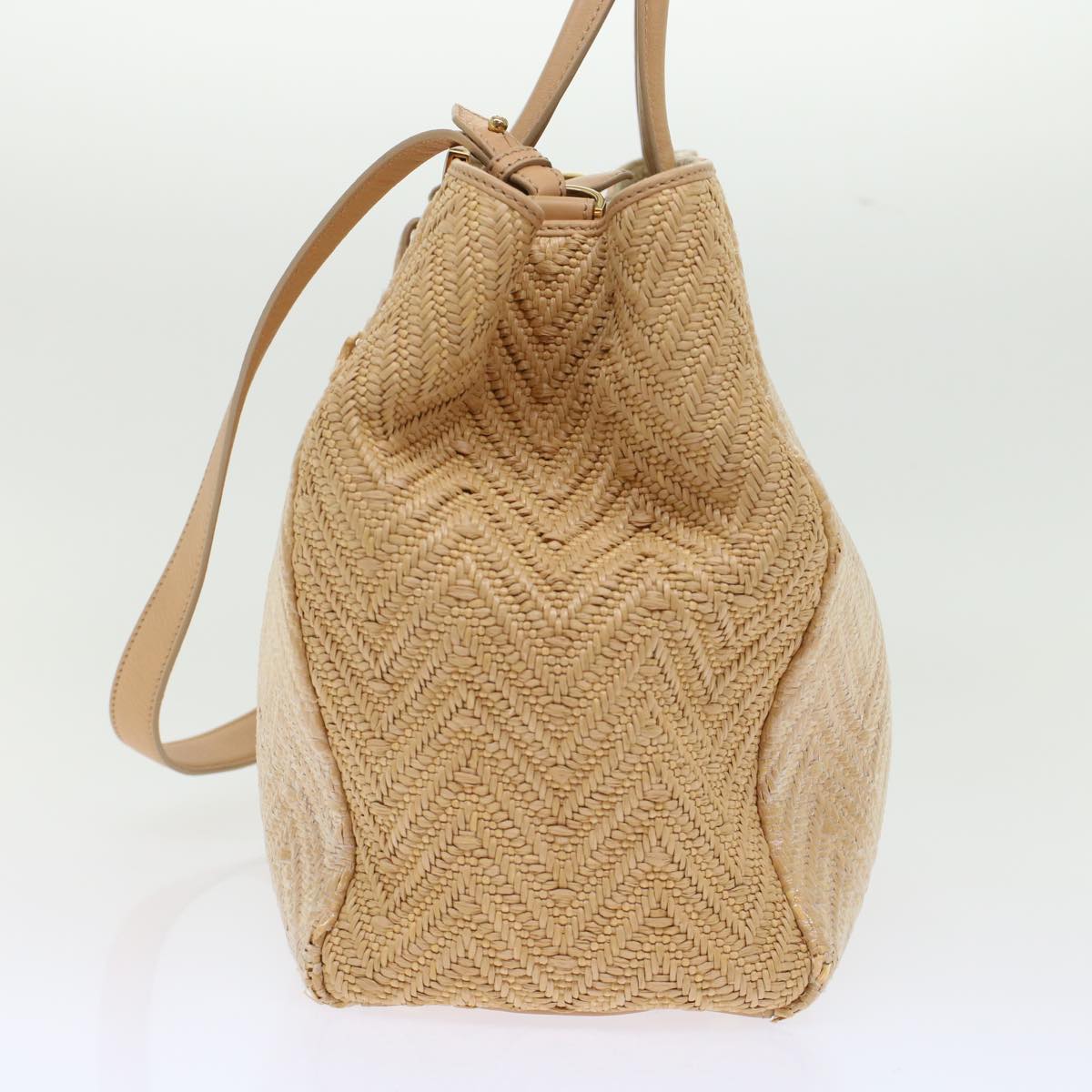 FENDI Two Joule Hand Bag Straw Beige bs6299
