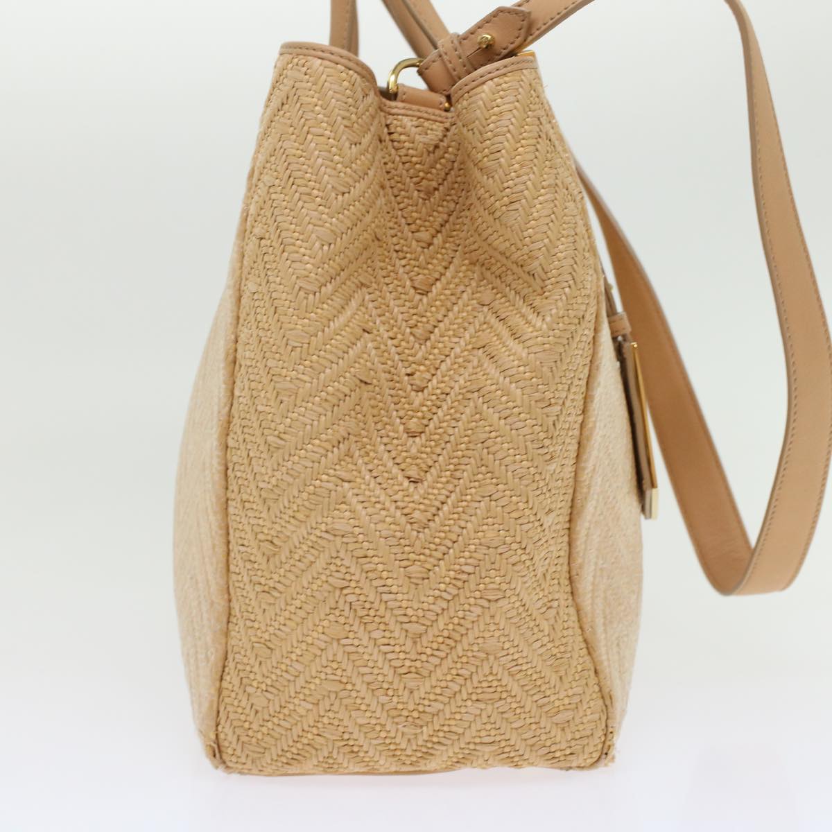FENDI Two Joule Hand Bag Straw Beige bs6299