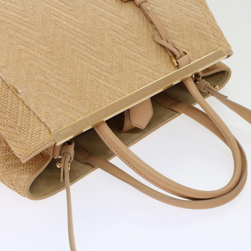 FENDI Two Joule Hand Bag Straw Beige bs6299