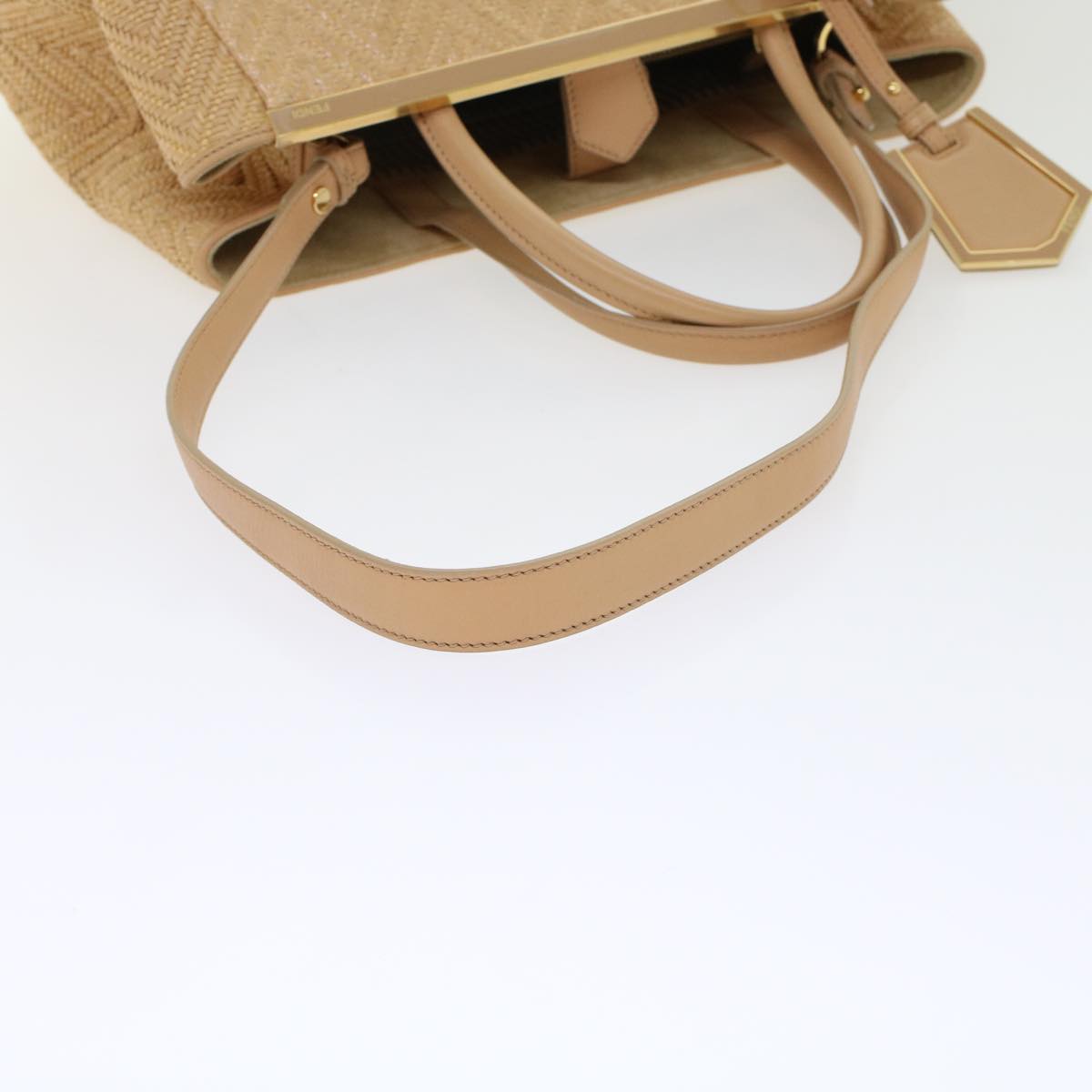 FENDI Two Joule Hand Bag Straw Beige bs6299